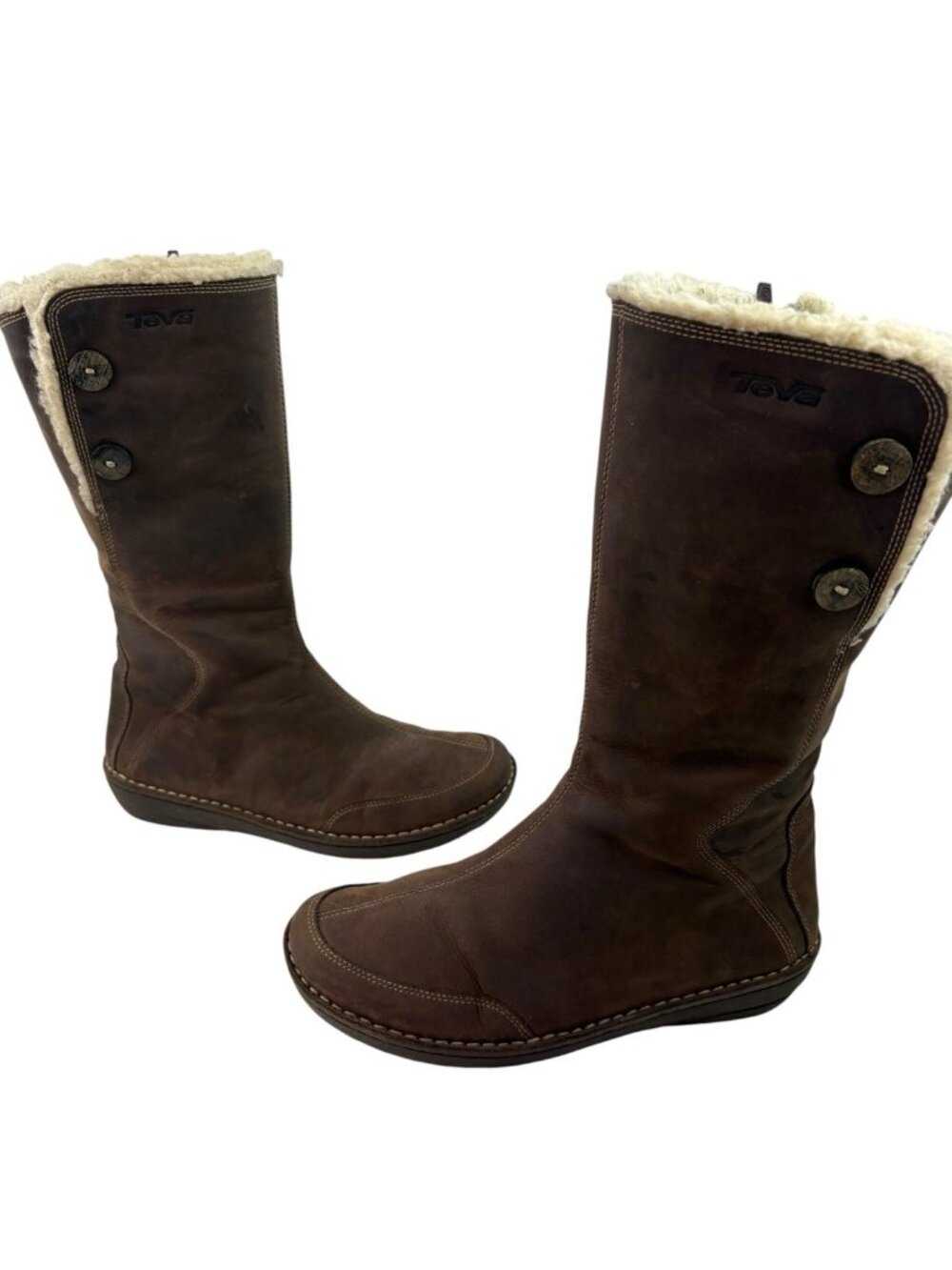 -Teva Tonalea Waterproof Leather Boot Womens Size 9 Brown Faux Fur Zip Up Winter - Picture 2 of 16